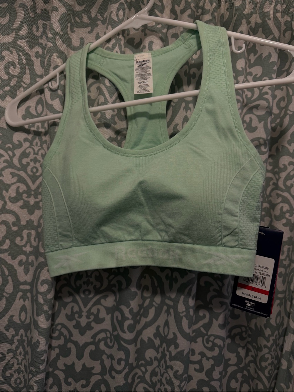 Reebok Light Mint Seamless Racerback Sports Bra